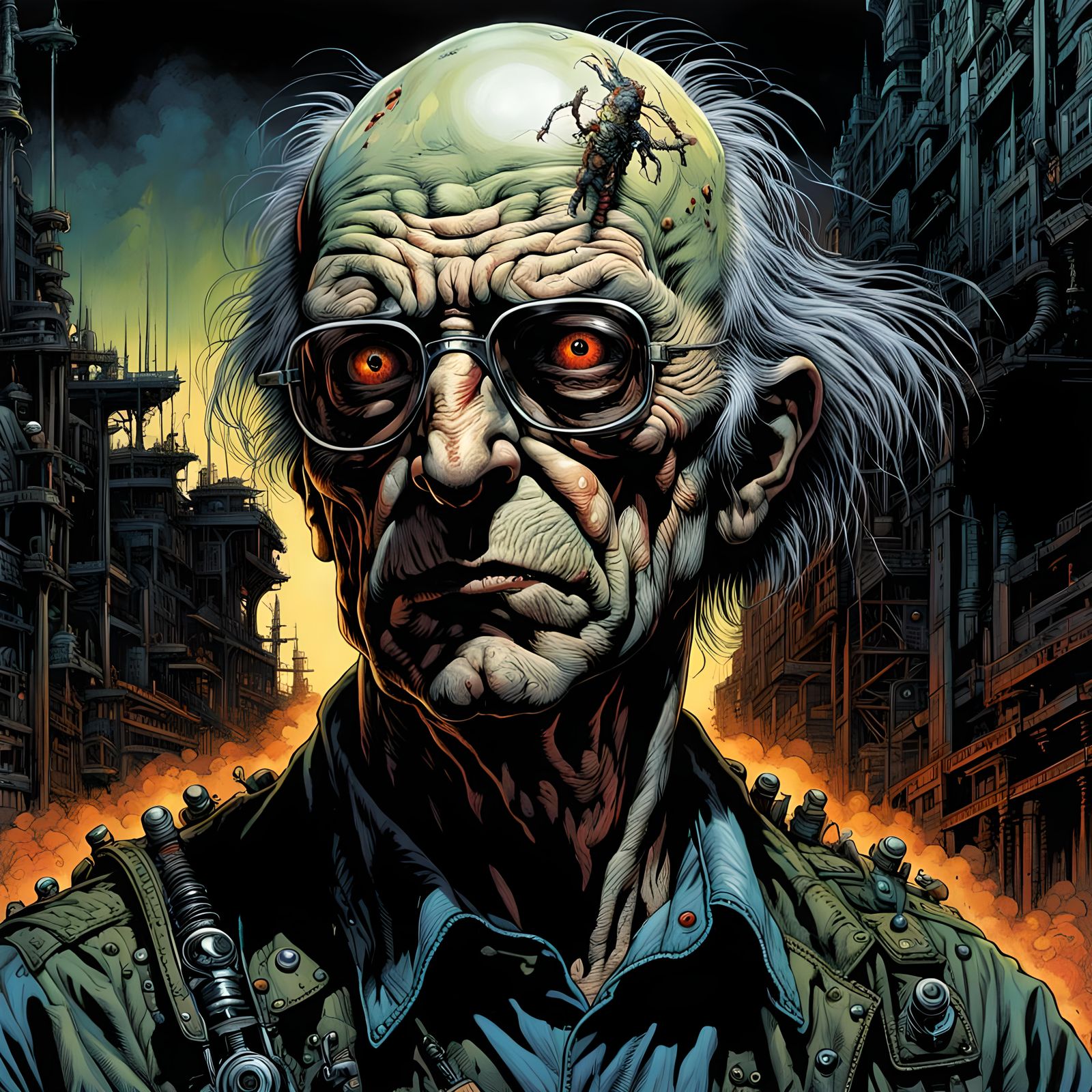 Gothic Cyberpunk Horror Art in Wrightson Style