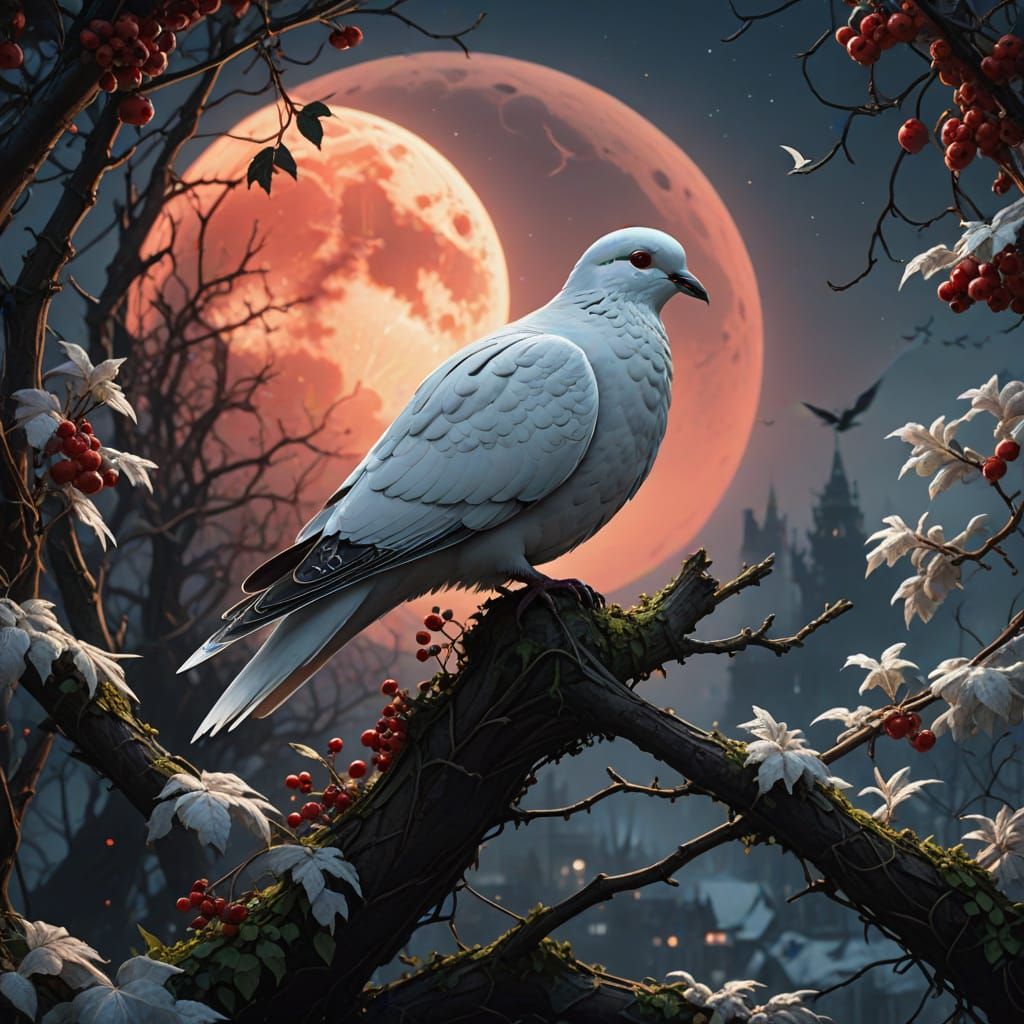 Serene White Dove in Winter Wonderland Scene