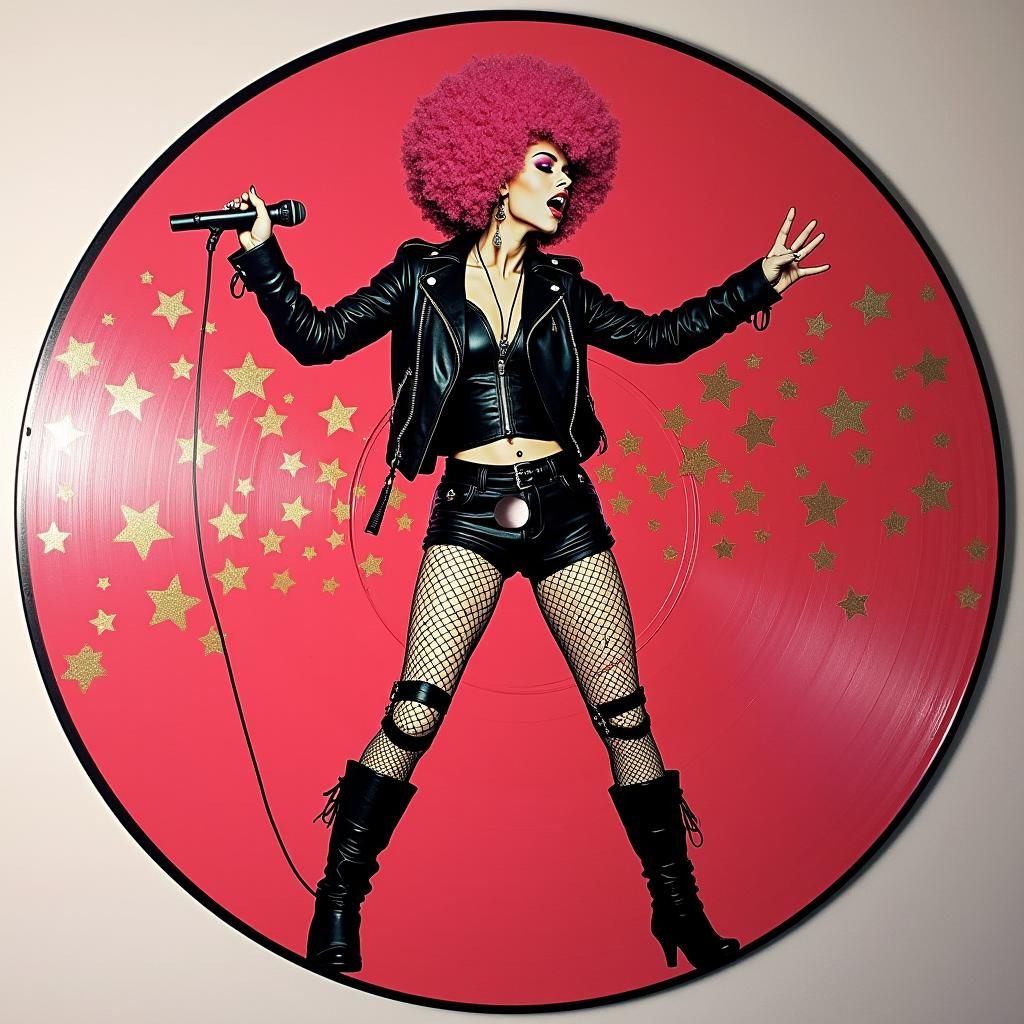 Punk Rock Singer on Vinyl Record in Pop Art Style