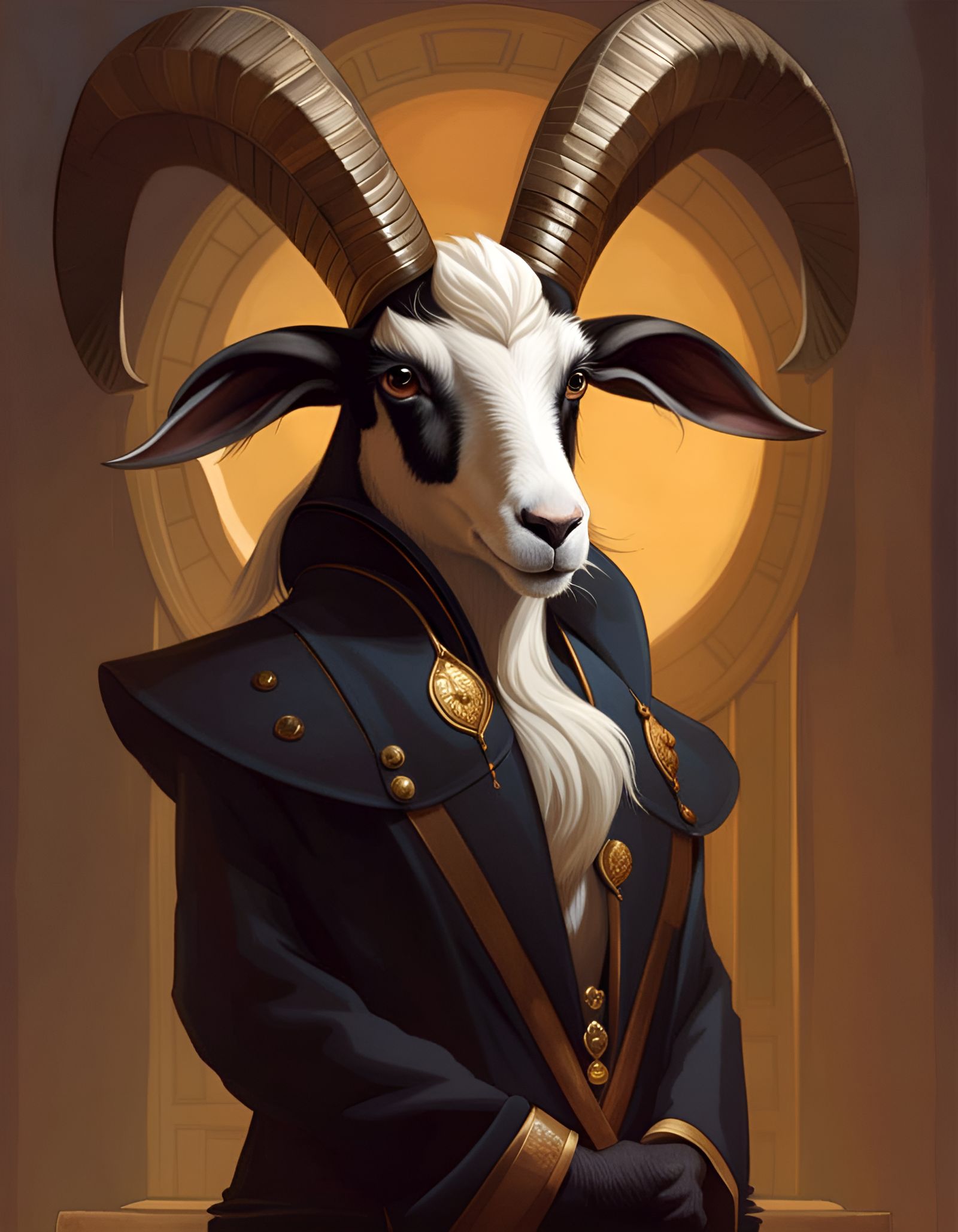 Anthropomorphic Goat Priest Portrait in Oil Painting Style