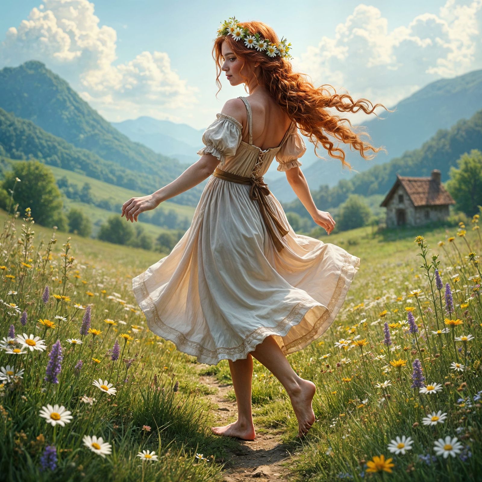Ginger Wench Dancing in a Flowery Meadow