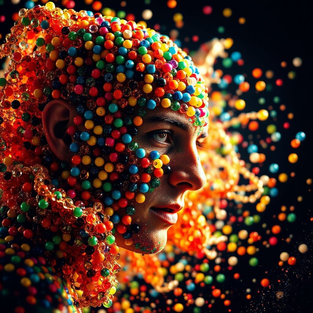 Hyperrealistic Multicolored Beads Art with Dramatic Lighting