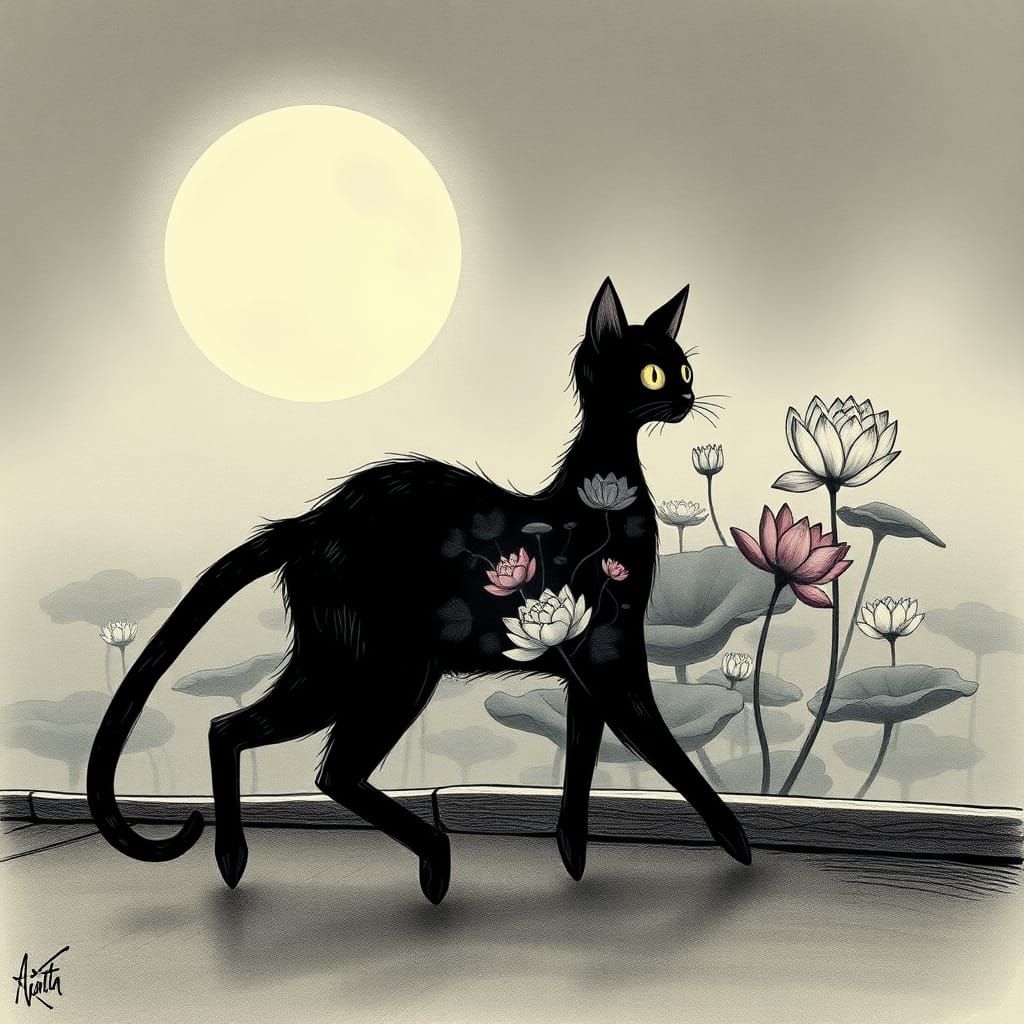 Double Exposure: Cat Walking on the Roof By Tim Burton