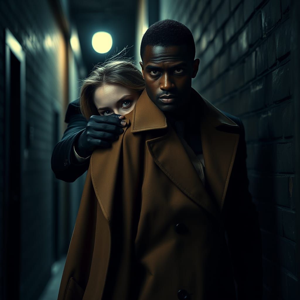 Dramatic Film Still: Man Attempts to Snatch Trench Coat