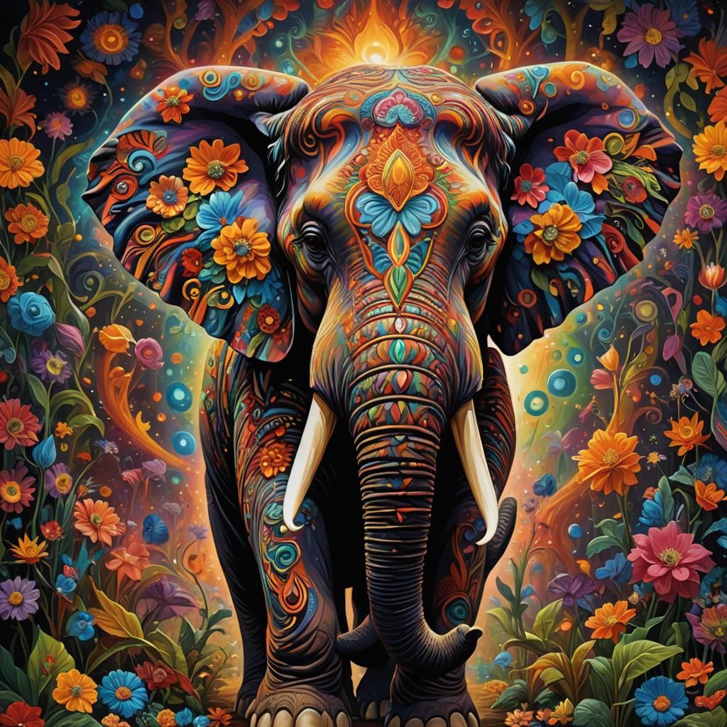 Cosmic Elephant Portrait in Psychedelic Style