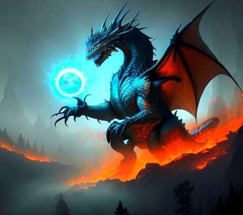 Wizard and Dragon Battle in Forest