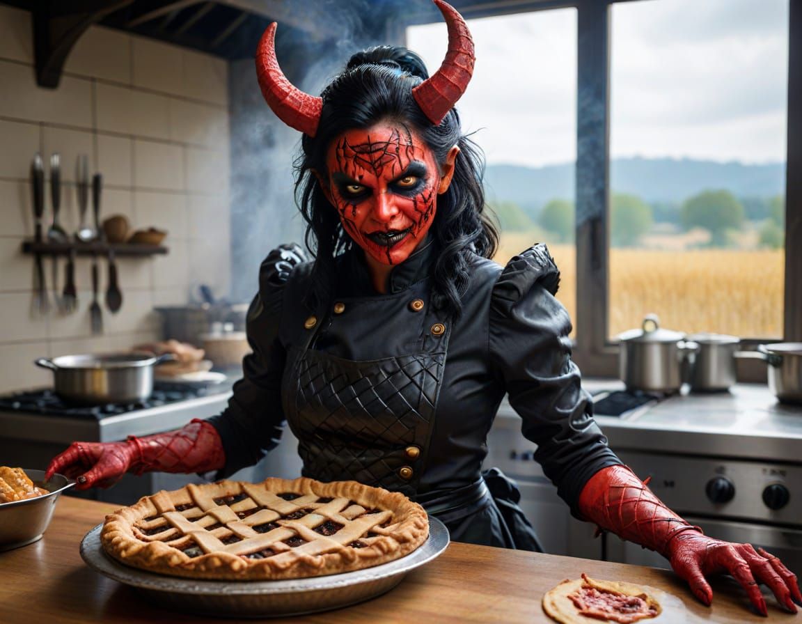 Ossified Demoness Chef Crafting Pie with Lattice
