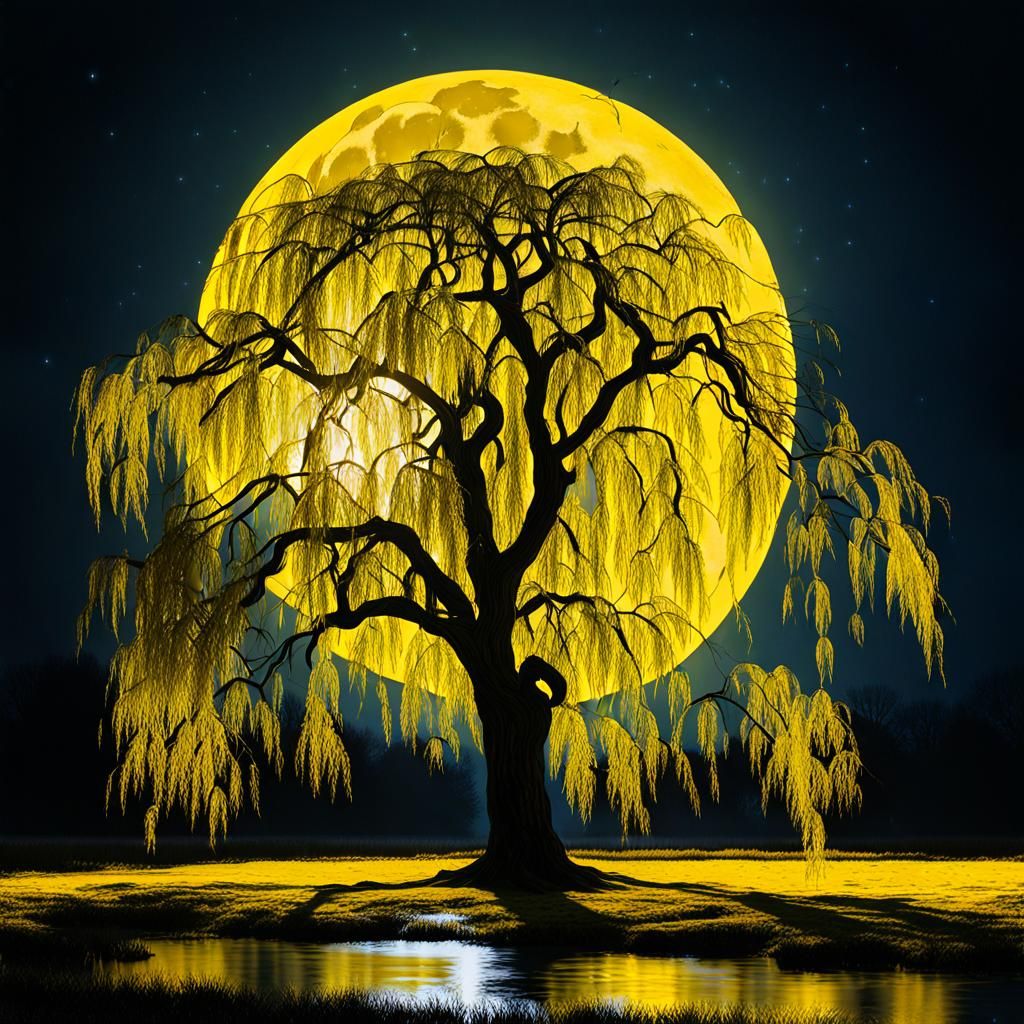 Weeping Willow Bathed in Moonlight