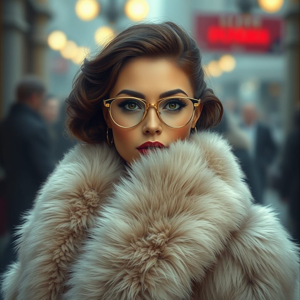 Elegant Woman in Fur, Art Nouveau Style