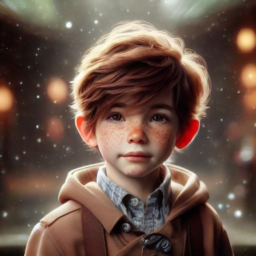 Photorealistic Portrait of Boy with Short Brown Hair