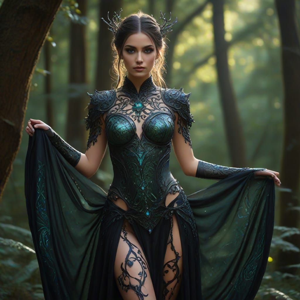 Enchanting Forest Figure in Emerald Armor