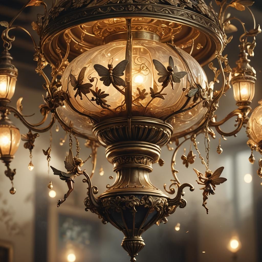 Fairies Around Antique Lamp in Hyperrealistic Digital Art