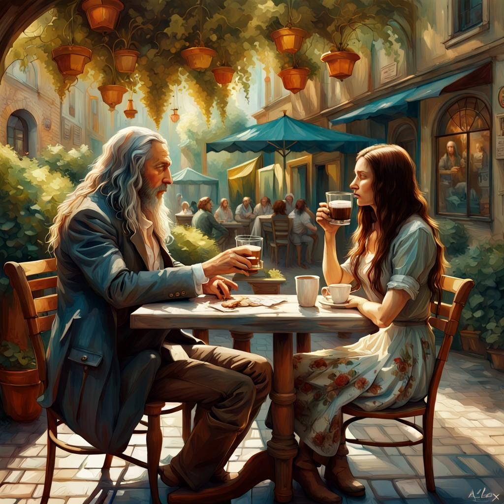 Da Vinci and Mona Lisa at Italian Cafe