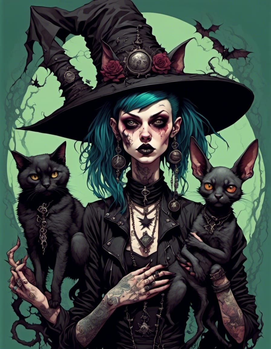 witch - 2 cats, 3 hands