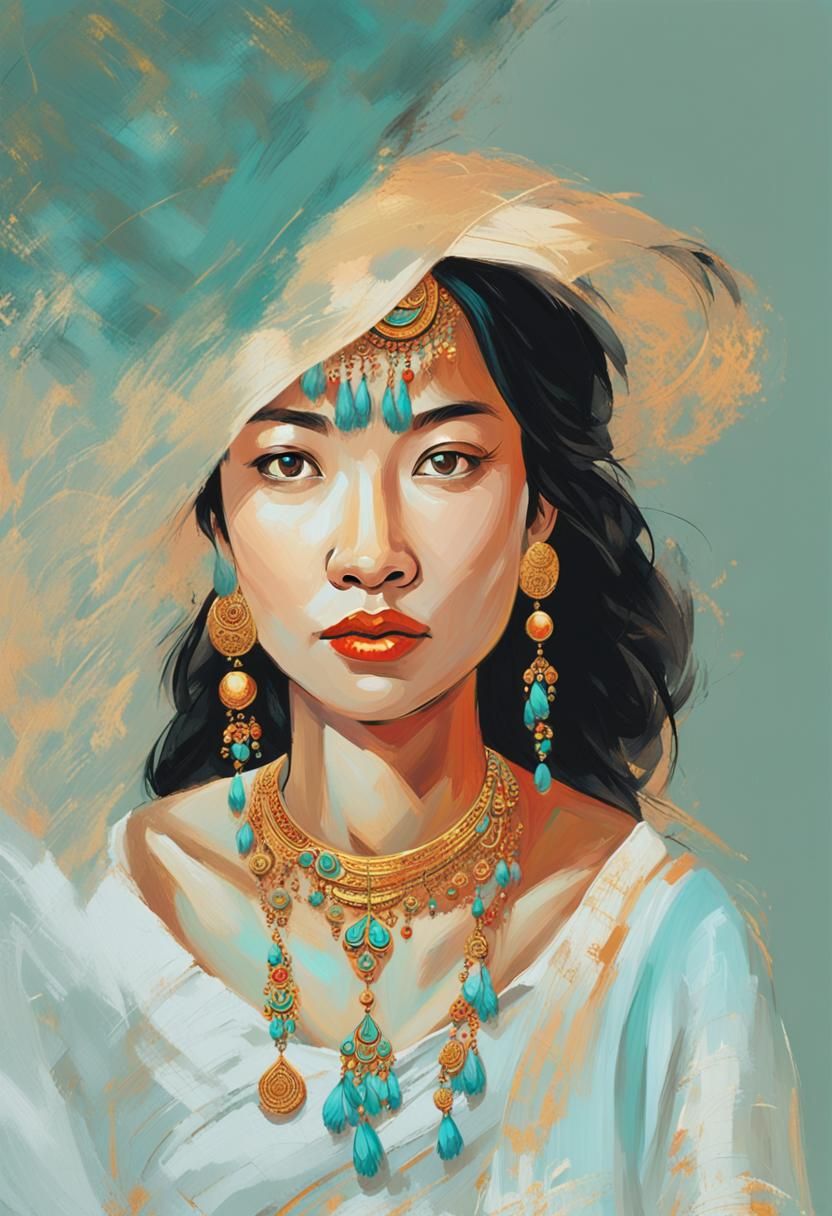 Thai Woman in Abstract Expressionist Portrait