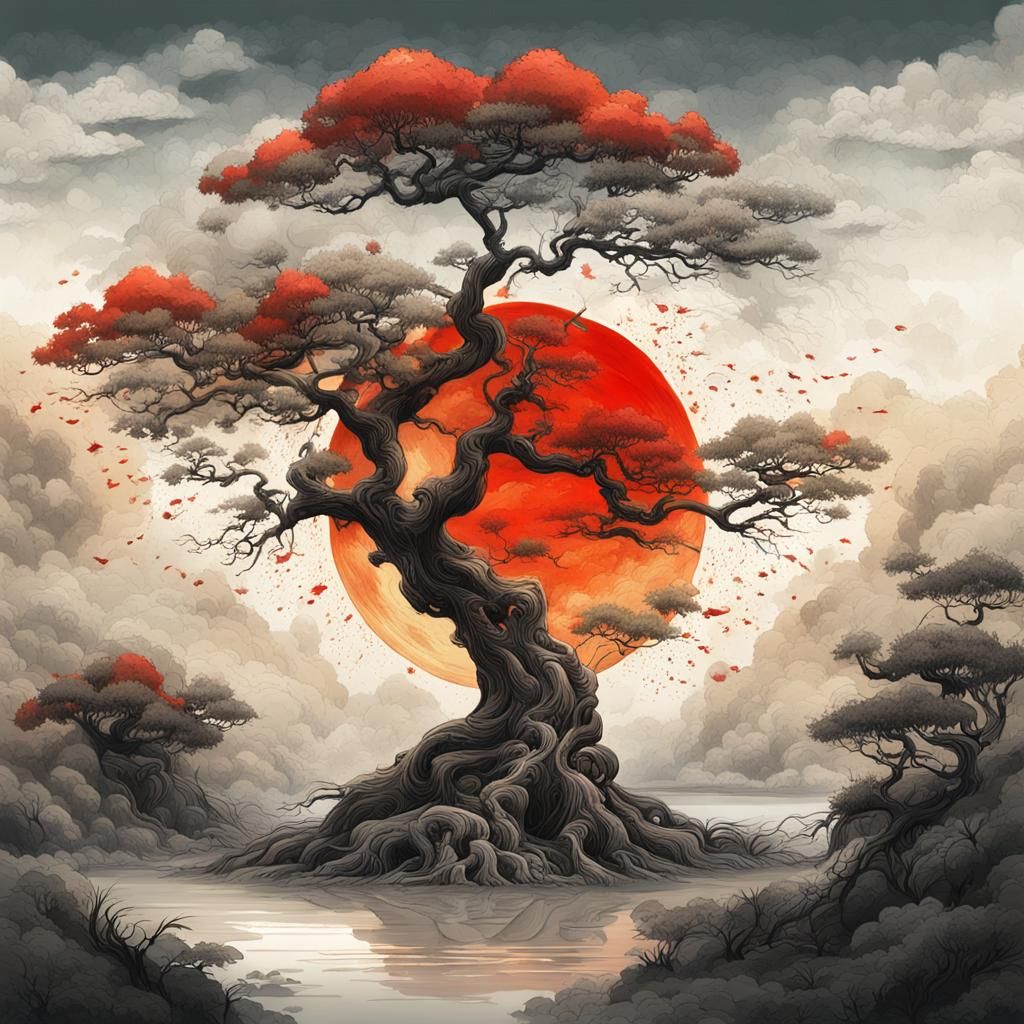 Old Tree in Chinese Ink Painting Style