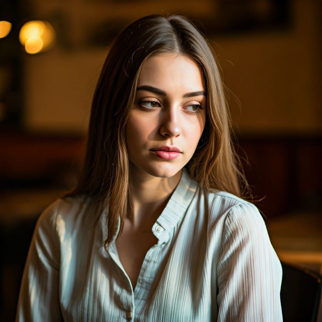 Serene Woman in Cafe: Soft Light Photography Portrait