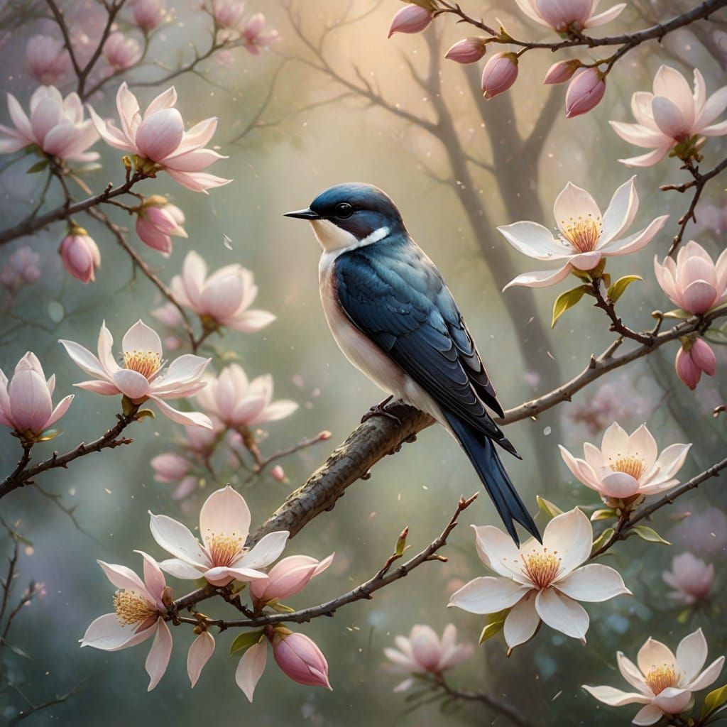 Whimsical Morning on a Magnolia Branch