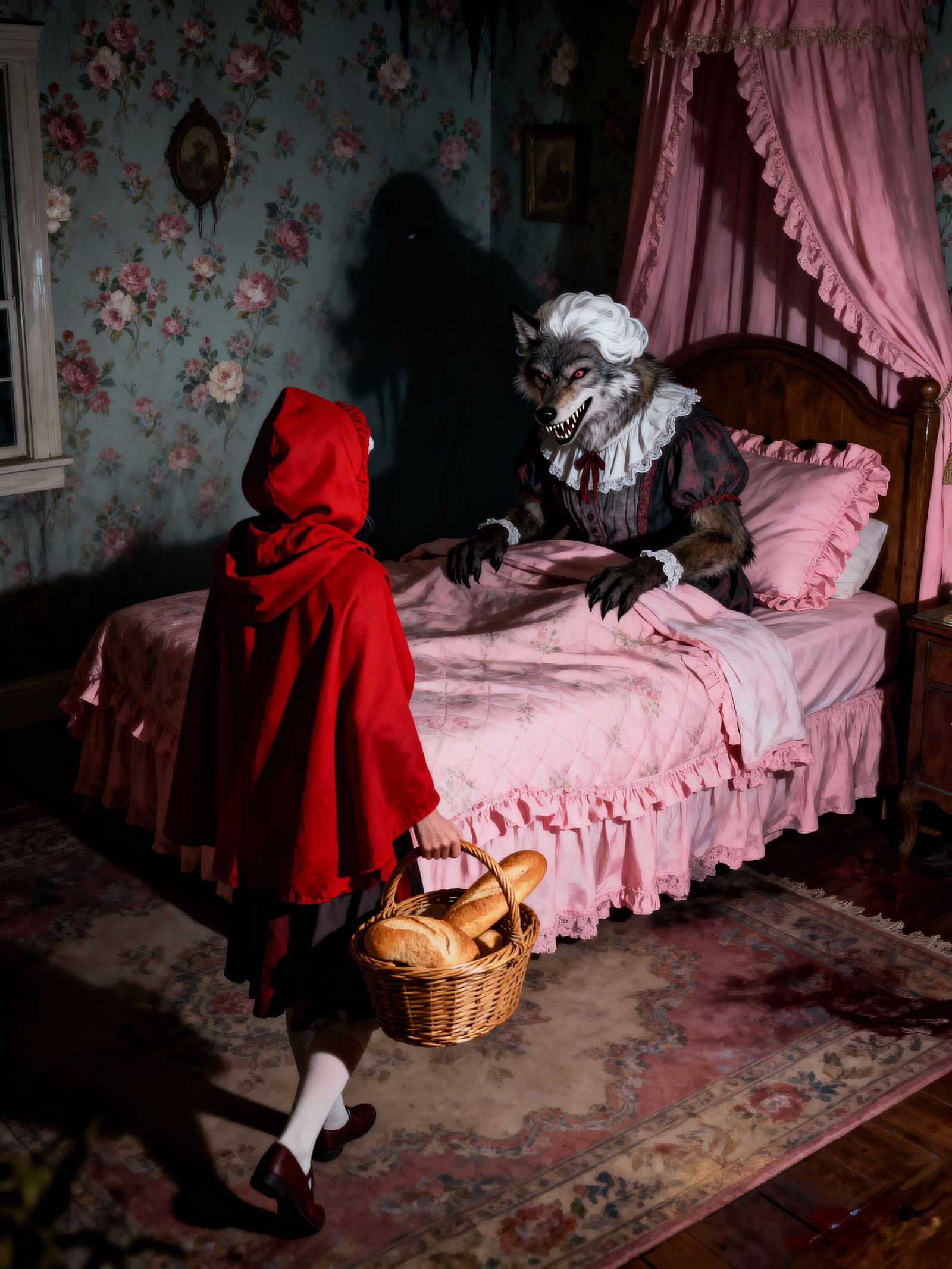 Red Riding Hood Confronts Wolf in Grandma's Clothes