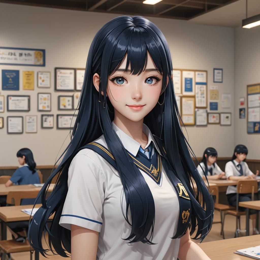 Blue-Skinned Anime Teen in School Uniform