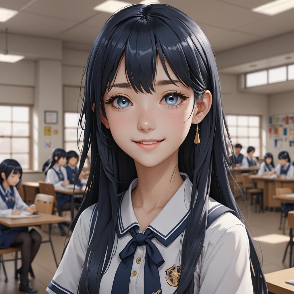 Blue-Skinned Anime Girl in School Uniform