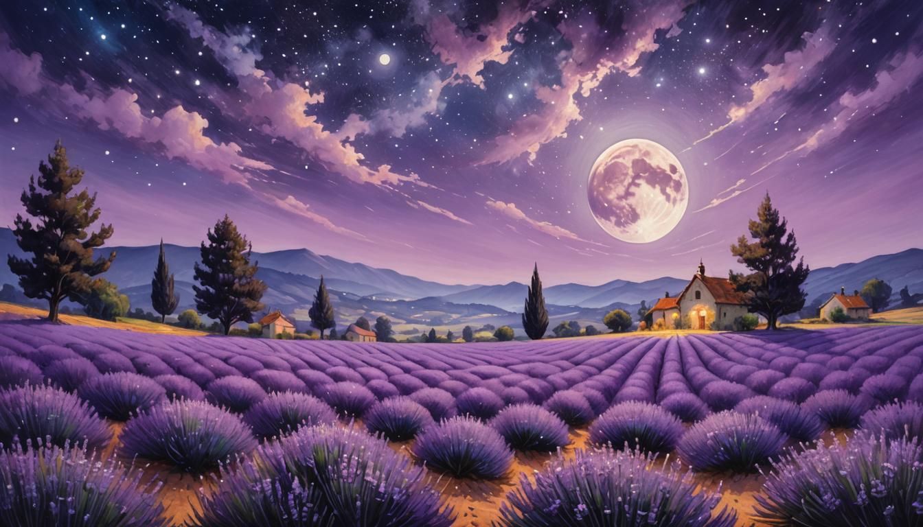Lavender Fields at Night: A Pastel Dreamscape