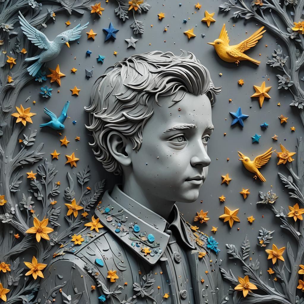 Surreal Bird Sculpture in Colorful Splash Art Style