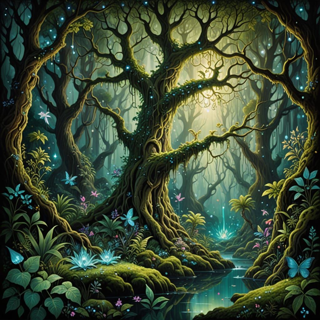 Celestial Rainforest Glittering with Gems in Flemish Style