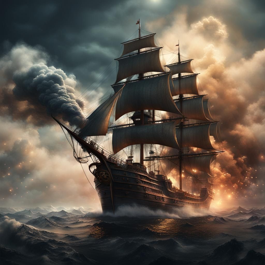 Ethereal Old Sail Ship in Detailed Matte Painting