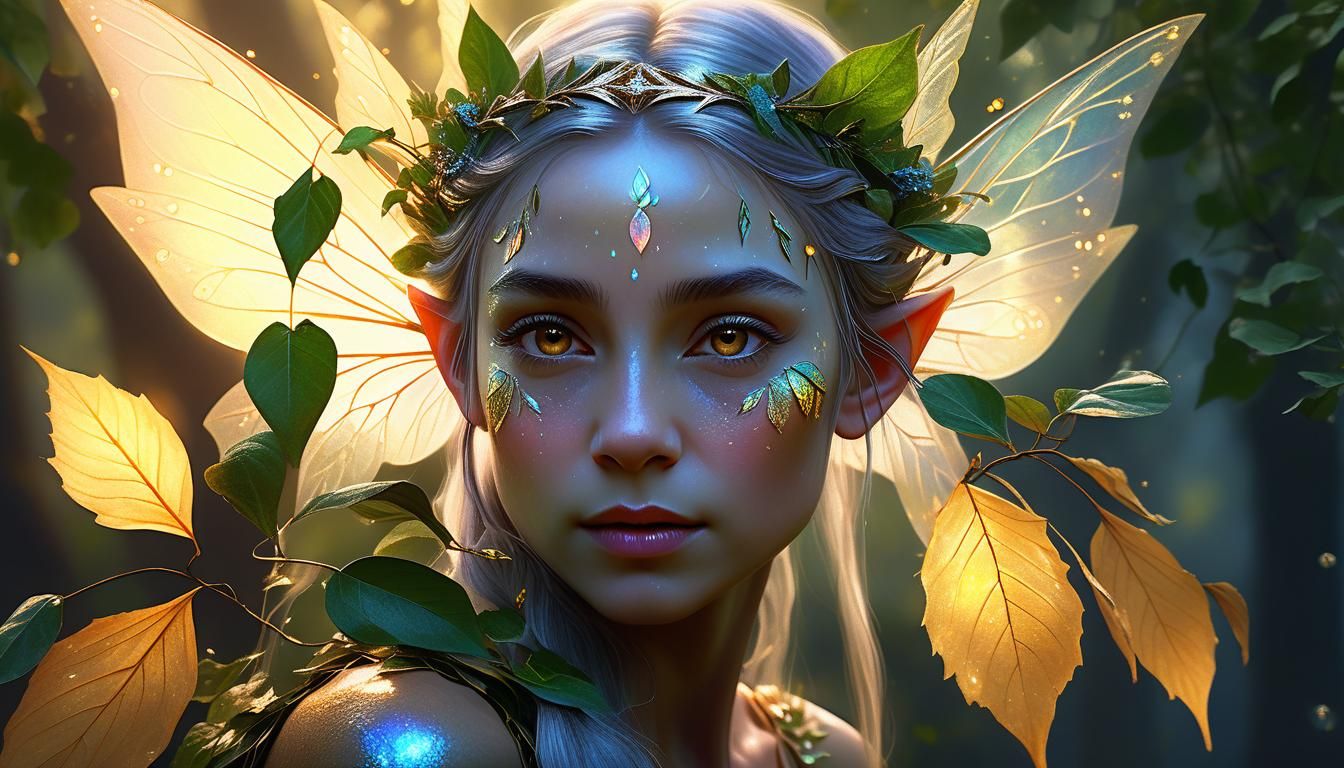 Elven Fairy Princess Portrait with Iridescent Wings