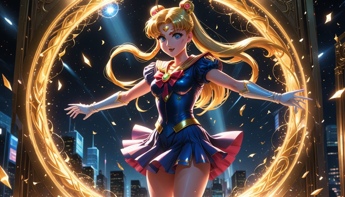 Sailor Moon Leaping Through Shattering Mirror Portal