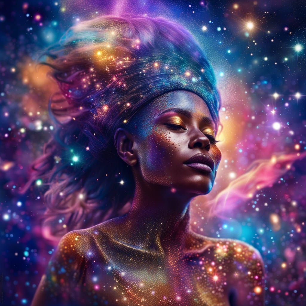 Glittering Cosmic Universe Illustration in Mixed Media