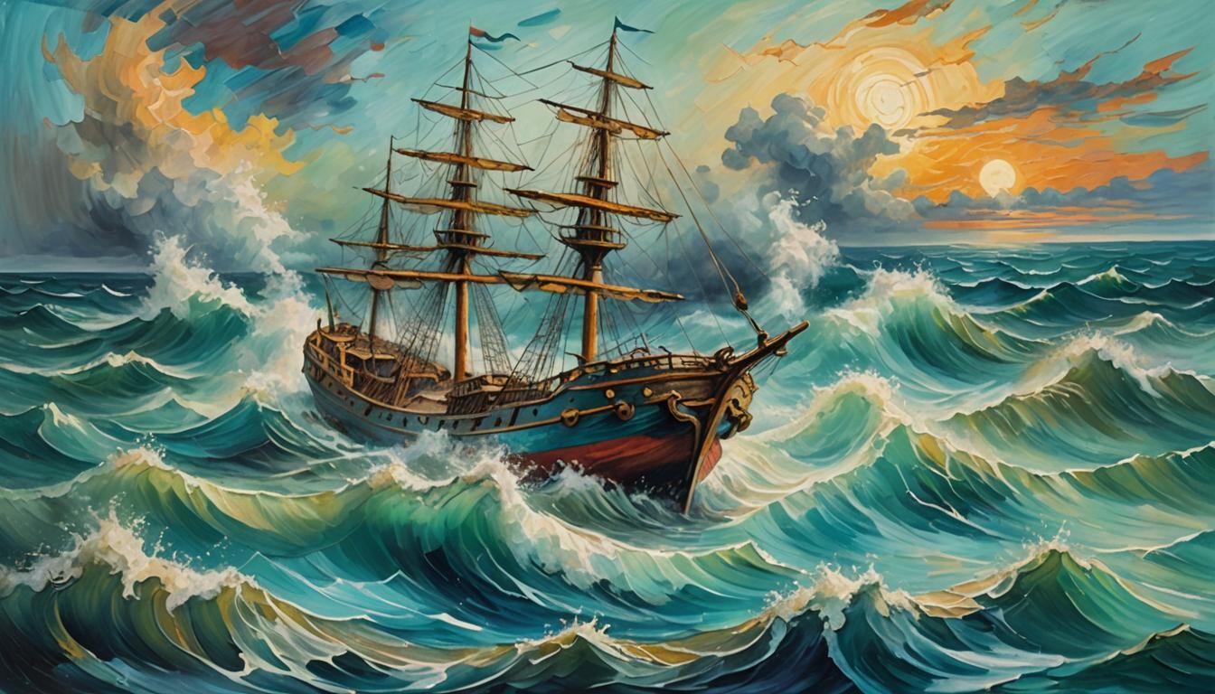 Rough Seas: A Van Gogh-Inspired Oil Painting