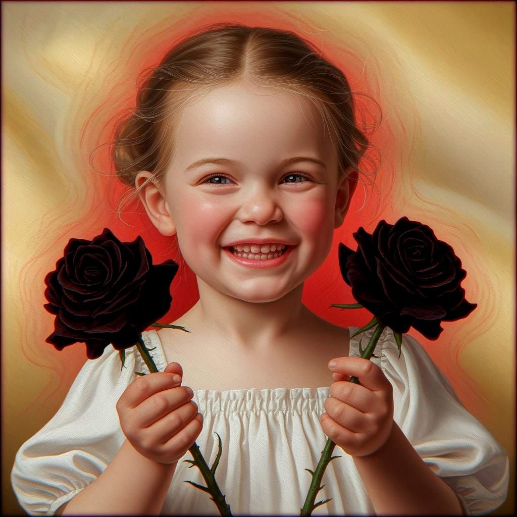 A Young Girl Radiates Joy in an Oil Painting