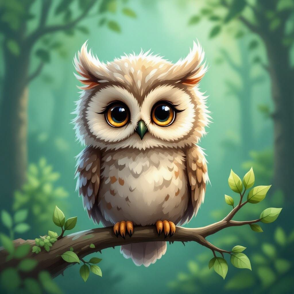 Whimsical Owl Portrait in Dreamy Artistic Style