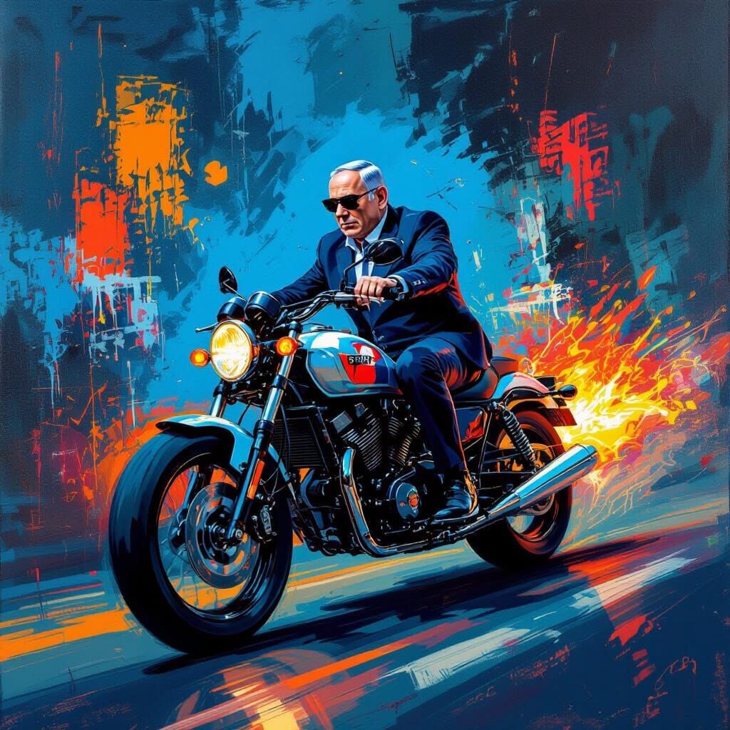 Netanyahu Rides a Bimba Motorcycle in Dynamic Style
