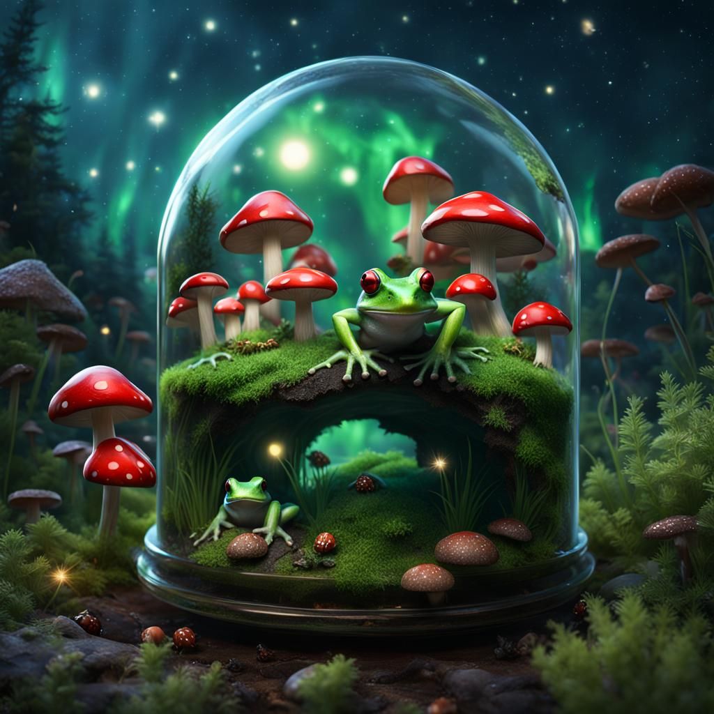 Green Frogs and Aurora Australis in Terrarium