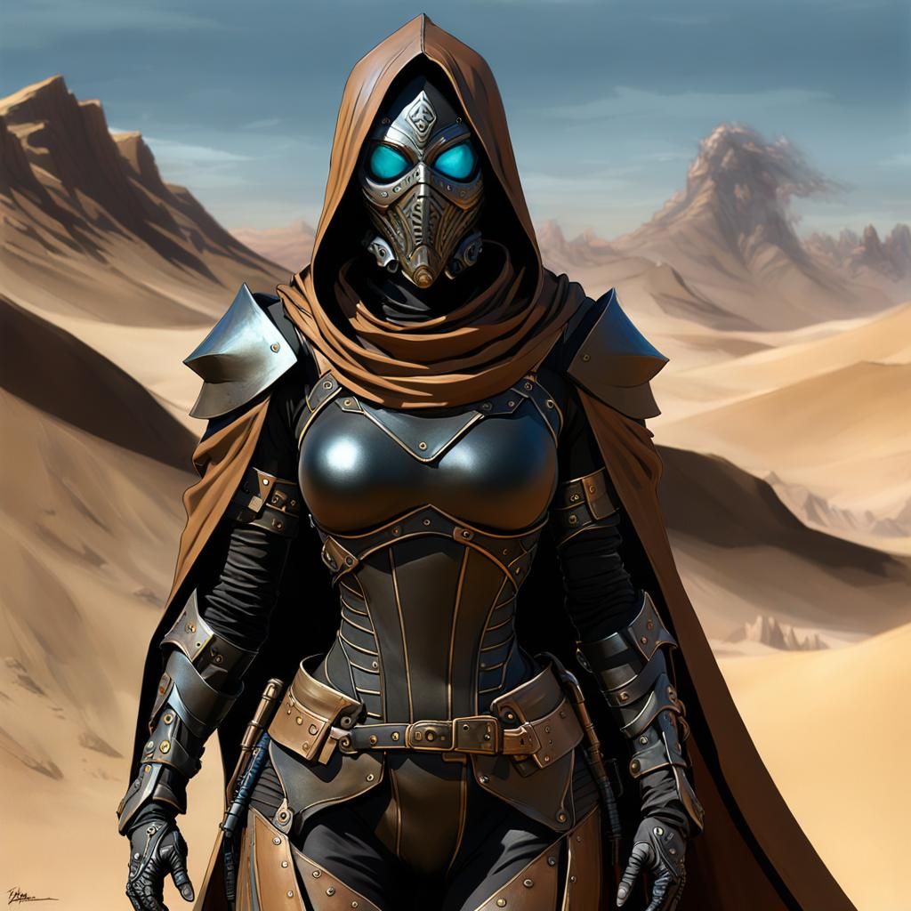 Female Cyber Scout in Desert Landscape, Fantasy Art