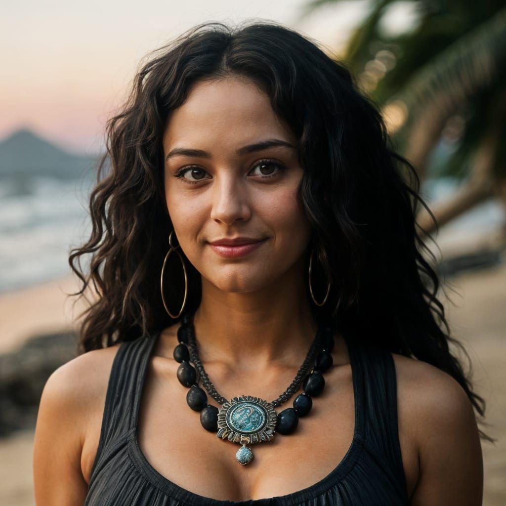 Tropical Sunset Portrait of Serene Woman