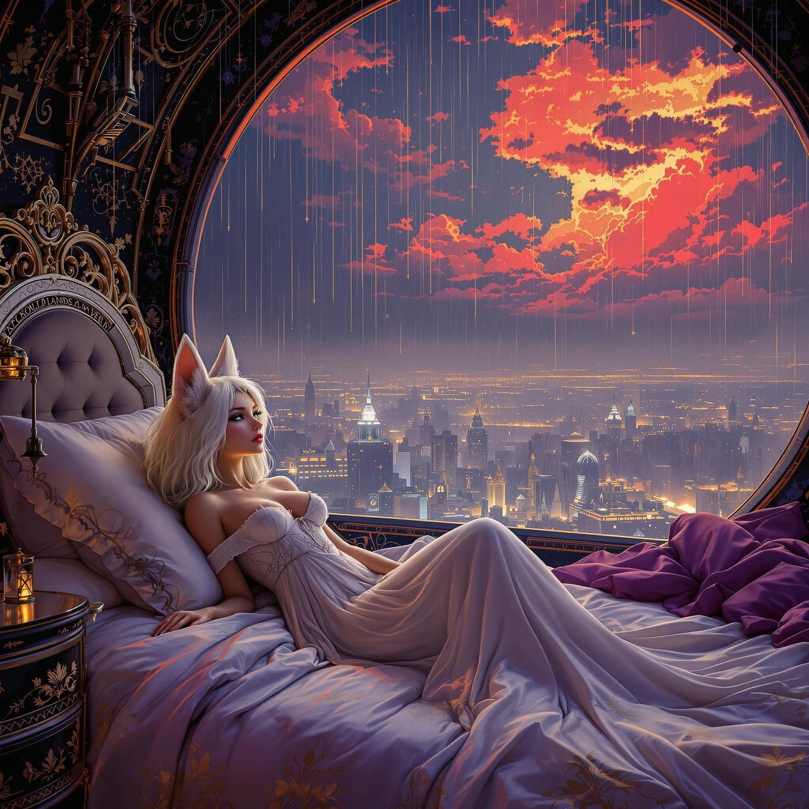 Fox-Girl in Zeppelin Bedroom: Digital Art