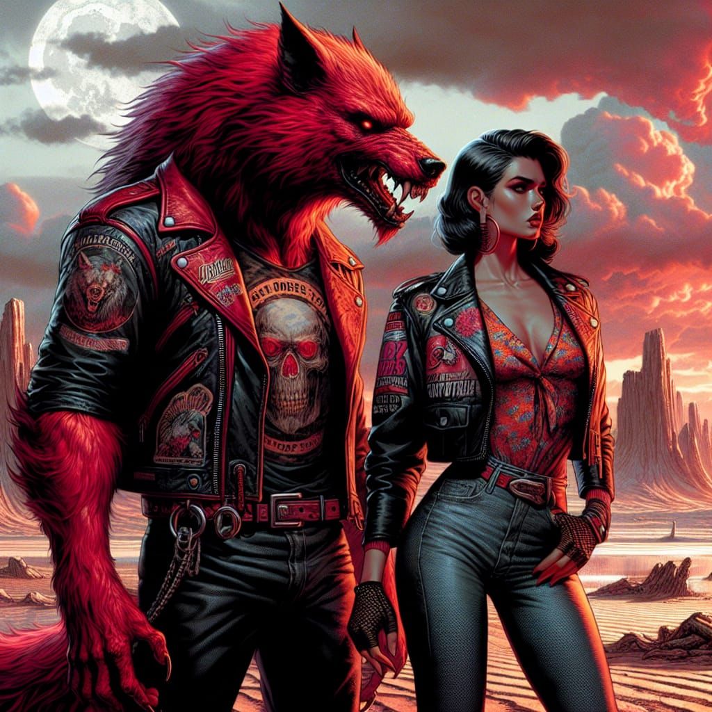 Red Werewolf Protector in Wasteland Landscape