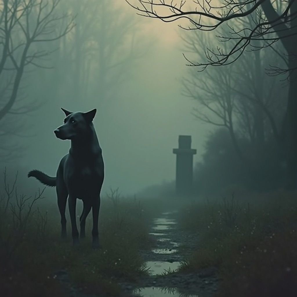 Sleek Black Dog in Futuristic Noir Style