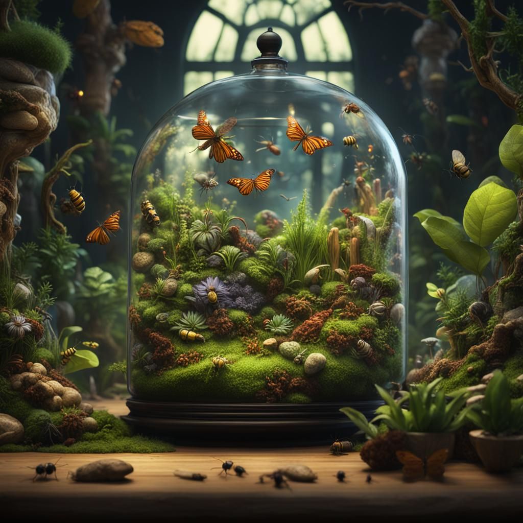Harmonious Insect Terrarium: Detailed Matte Painting