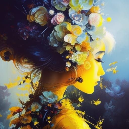 Monochromatic Yellow Portrait in Fluid Gouache Style