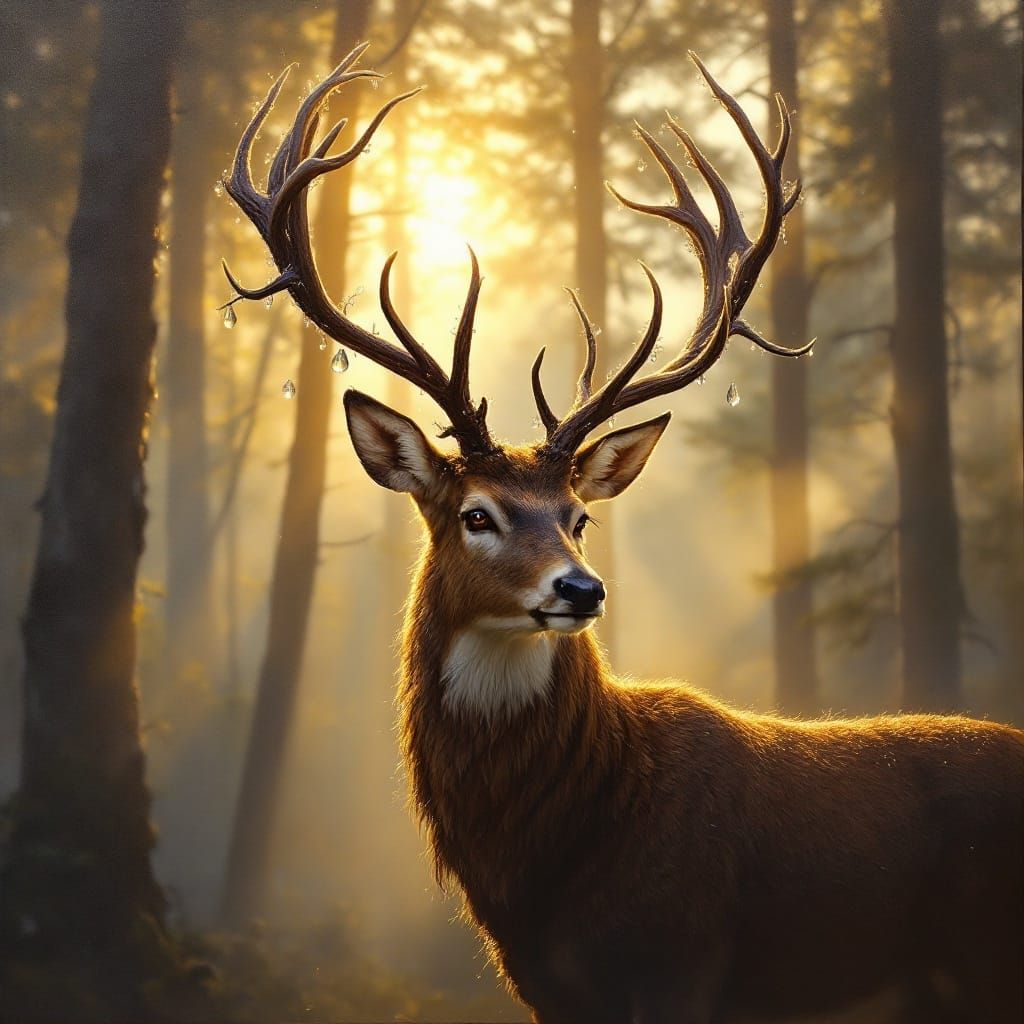Majestic Deer in a Misty Forest Dawn