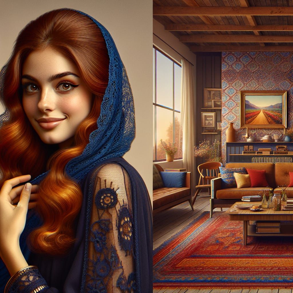 Middle-Eastern Woman in 1970s Living Room: Matte Painting