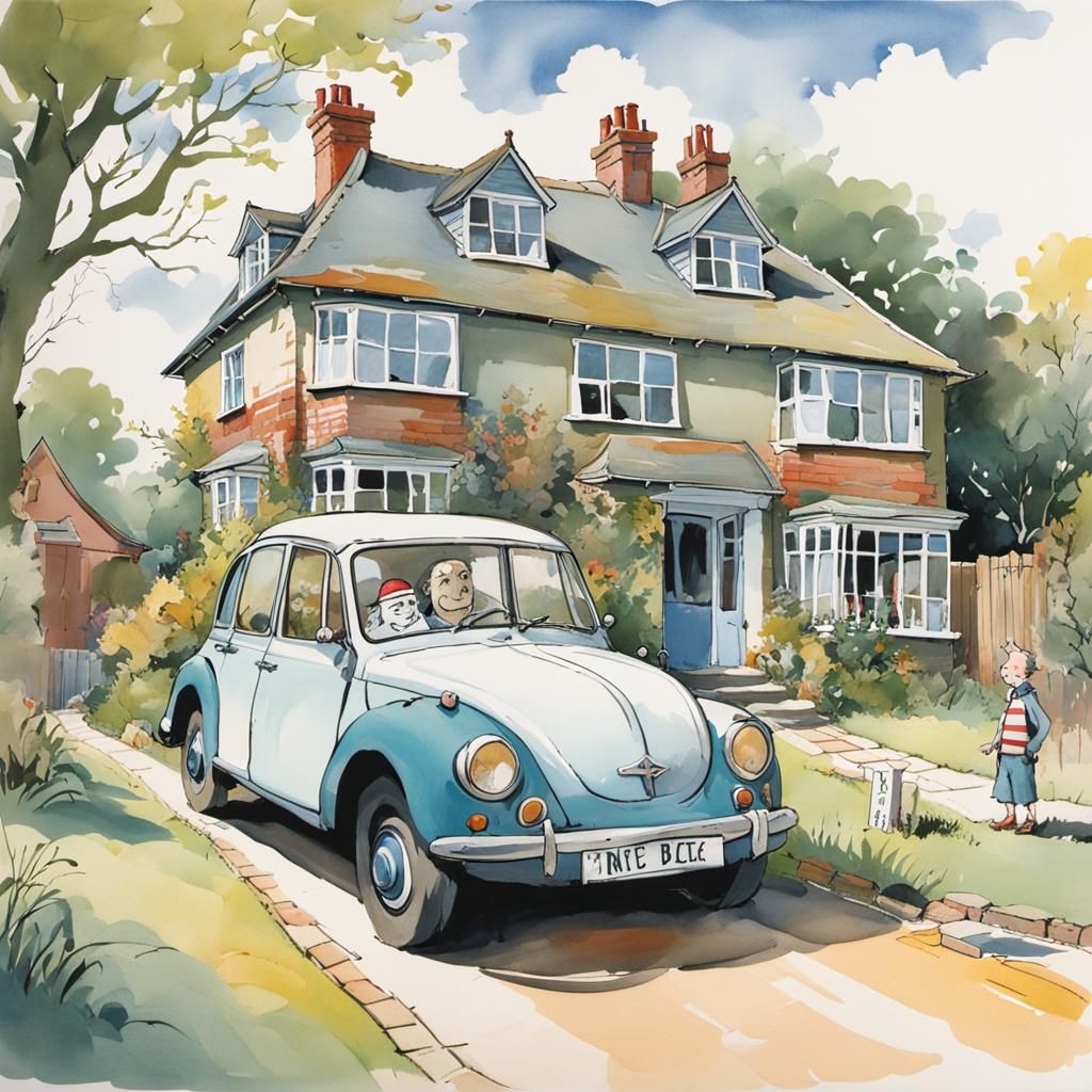 Bandaged Car in Anton Piek and Quentin Blake Style