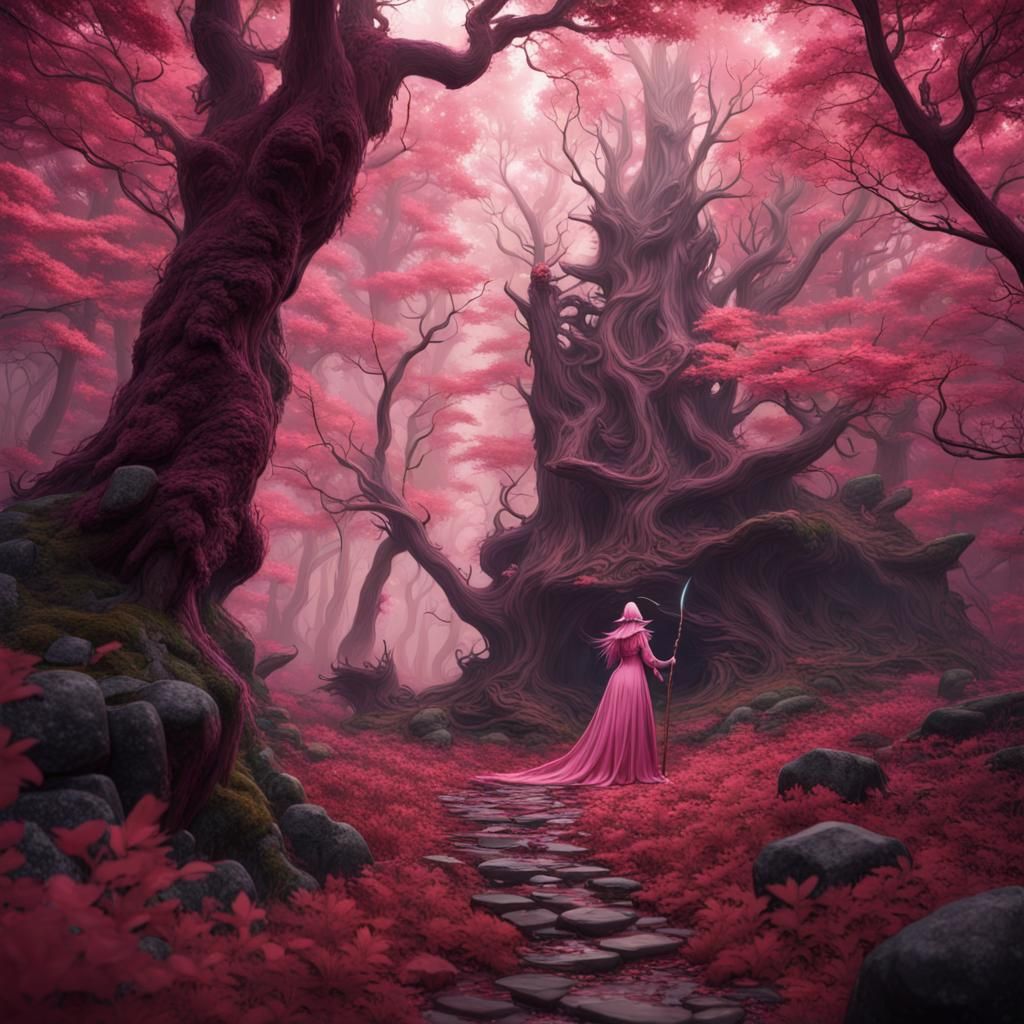 Pink Witch of the Woods: Detailed Matte Painting