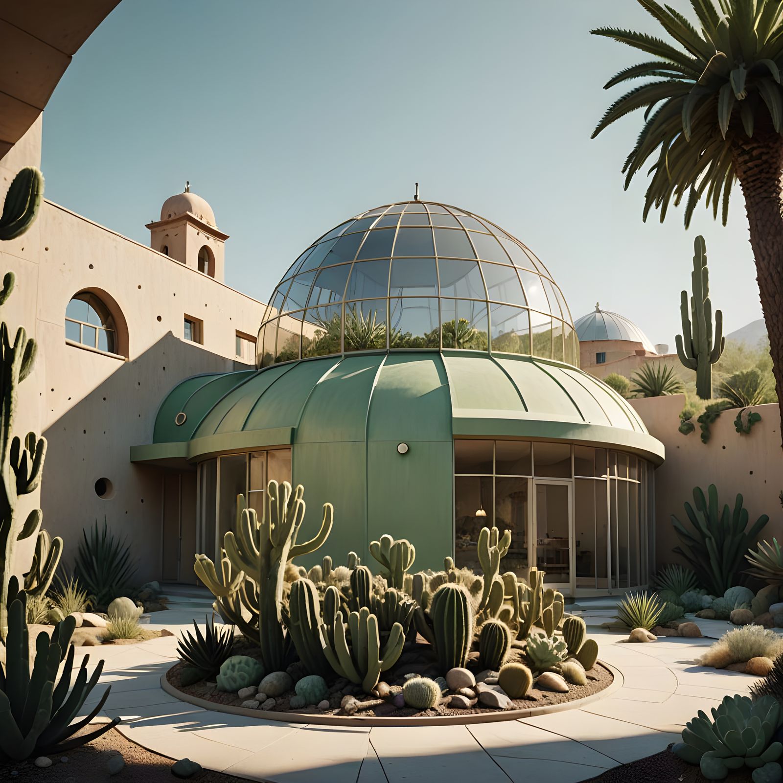 Minimalist Architectural Domes with Biopiscina and Cacti Gar...