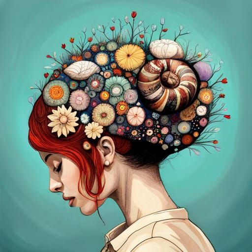 Fantastical Snail with Flower in Cityscape